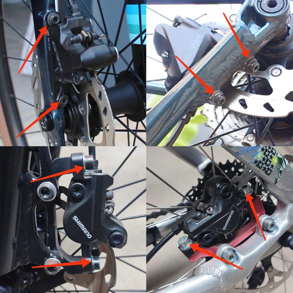 Ubicación de los tornillos de ajuste de las pinzas de freno